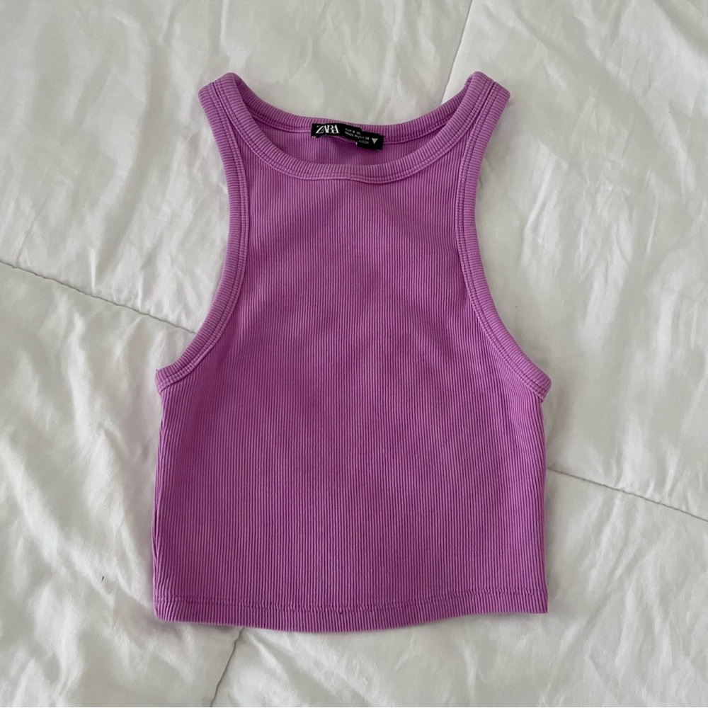 zara high neck tank top purple